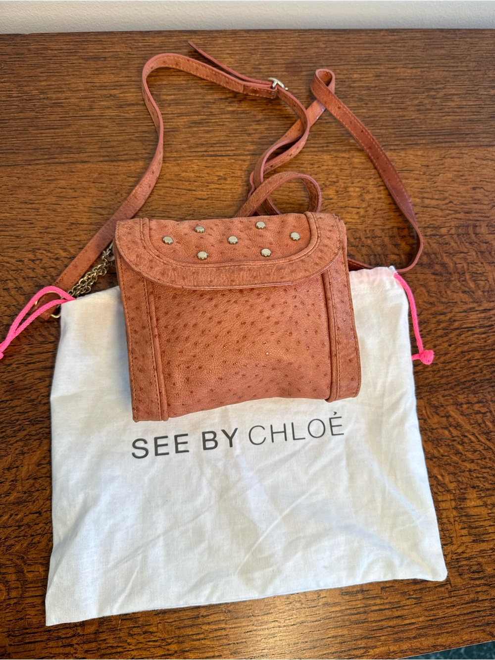 See By Chloe Mini Ostrich Embossed Crossbody Bag w/Dust Bag